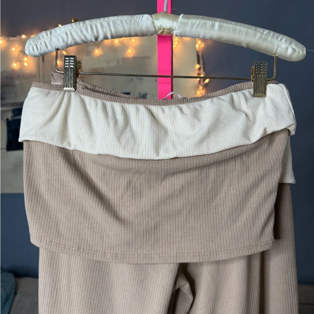 Timing Ribbed Colorblock Foldover Flare Pant Lounge Set Top L Bottom M - Picture 4 of 7